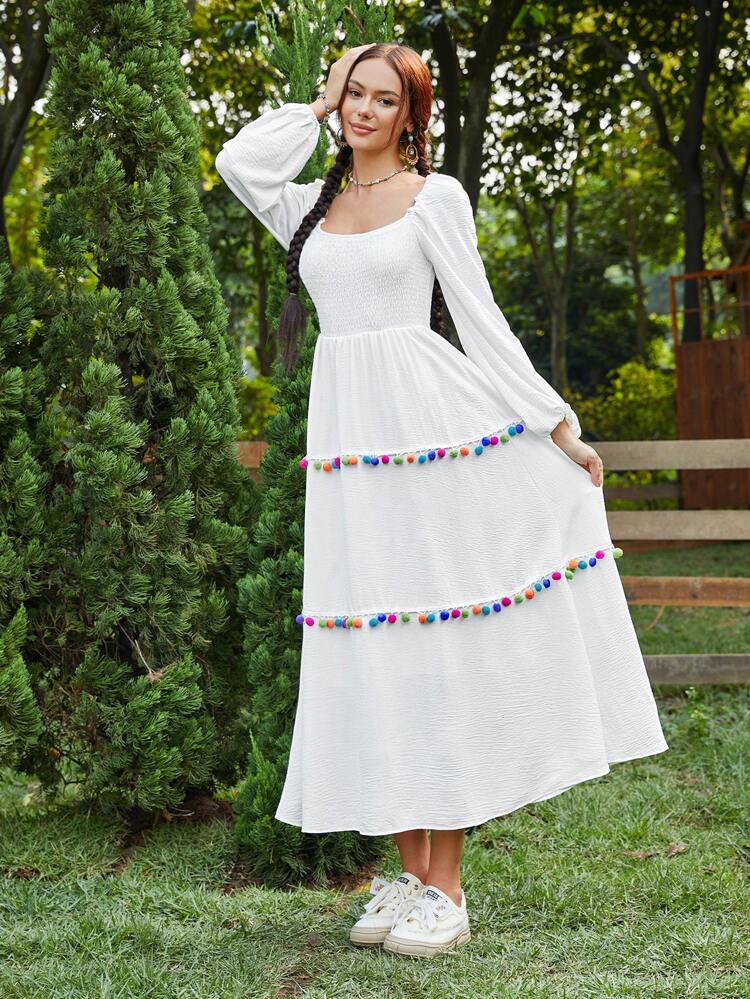 Women's Square Collar Lantern Sleeve Wrap Dress