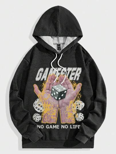 Street Life Sudadera Casual Con Capucha Para Hombre Con Bolsillo De Impresión De Mano Y Letras