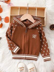 Bebé niño Cárdigan con patrón de letra ribete de rayas con capucha