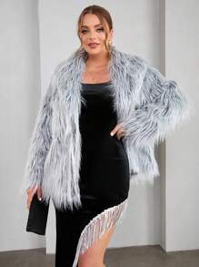 SHEIN Privé Kích thước lớn Thanh lịch Sang trọng Mở Mặt trước áo - Đen và trắng - Xem 5