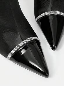 SheIn Belle Rhinestone Decor Point Toe Ankle Boots - Black - View 6