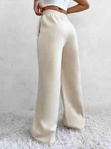 SHEIN Unity Solid Slant Pocket Wide Leg Sweatpants - Apricot - View 2