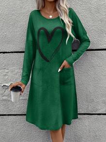 SHEIN LUNE Vestido Con Estampado De Corazones - Verde - Ver 5
