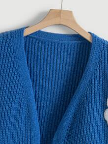 SHEIN Qutie 大码云朵图案落肩开衫 - 藍色 - 查看 4