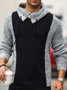 Manfinity Homme Hombres Jersey de dos tonos con cordón con capucha - Negro - Ver 6