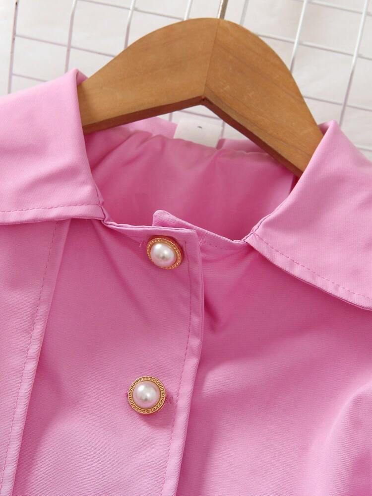 Young Girl Flare Sleeve Pleated Hem Belted Coat