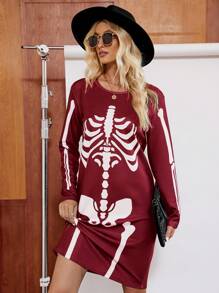 SHEIN LUNE 女士連身裙 - 酒紅色 - 查看 1