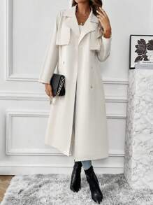 SHEIN Privé 女士風衣外套 - 杏色 - 查看 4