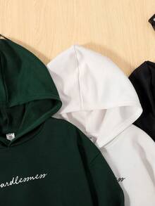 SHEIN 3件套宽松学院风印花卫衣套装，适合青少年男孩 - 墨綠色 - 查看 5