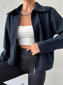 SHEIN Cottnline Chaqueta De Mujer De Cuello Con Solapa De Color Sólido