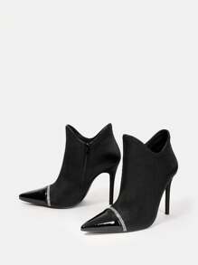 SheIn Belle Rhinestone Decor Point Toe Ankle Boots - Black - View 2