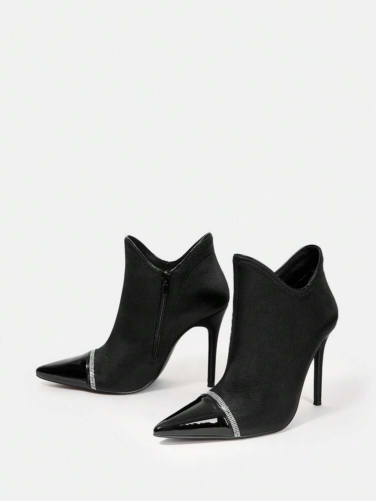 Rhinestone Decor Point Toe Ankle Boots
