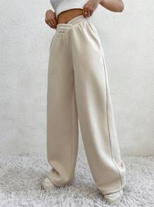 SHEIN Unity Solid Slant Pocket Wide Leg Sweatpants - Apricot - View 5