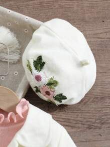 SHEIN Little Girls' Flower Embroidered Single-breasted Coat - White - View 6