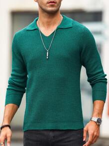 Manfinity Homme Männer Pullover mit Einfarbig Rippenstrick - Armeegrün - Übersicht 7