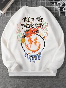 Manfinity Roghcode Men Cartoon And Slogan Graphic Oversize Sweatshirt - White - View 2