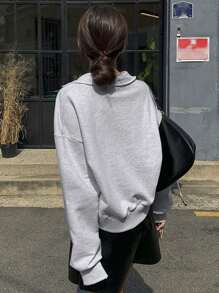 DAZY Của phụ nữ Thả vai Collared Áo nỉ - Xám - Xem 2