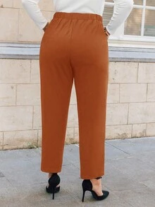 SHEIN Privé 大碼鏈條細節斜口袋長褲 - 鏽棕色 - 查看 2