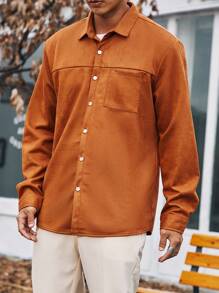 Manfinity Homme Men Plus Solid Corduroy Shacket Without Tee - Rust Brown - View 4