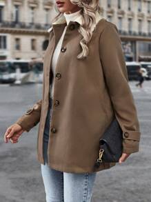 Chiquease Abrigo cuello de borreguito con botón - Marrón Mocha - Ver 4