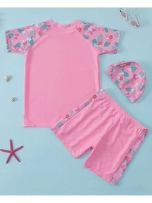 3入組青少年女孩花卉印花綁頸背心款比基尼泳裝 - 粉色 - 查看 2