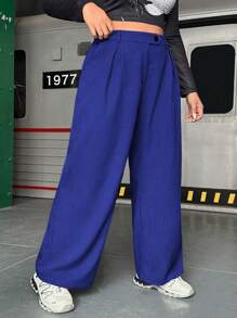 Flirla Plus High Waist Wide Leg Pants - Royal Blue - View 7