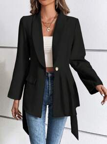 Chiquease Women's Shawl Collar Tie Waist Blazer - Black - View 5