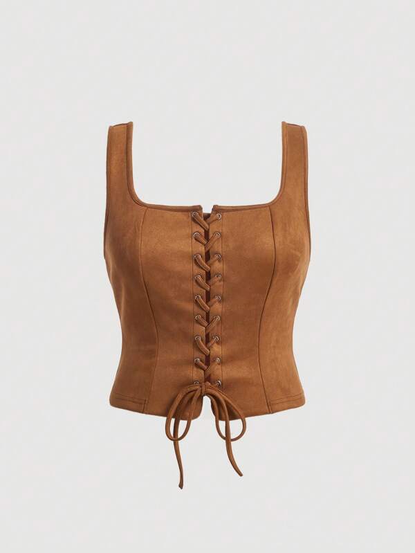 SHEIN MOD Plus Lace Up Front Tank Top,Western Wear Women