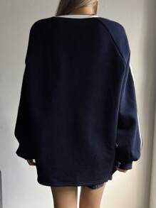 Dazy Star Women's Slogan Print Raglan Sleeve Sweatshirt,Fall Clothes - Navy Blue - View 2