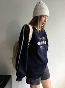 Dazy Star Women's Slogan Print Raglan Sleeve Sweatshirt,Fall Clothes - Navy Blue - View 6