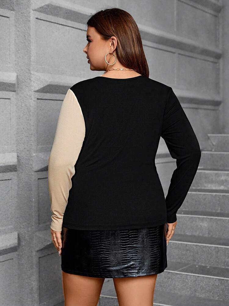 Plus Two Tone Surplice Neck Tee