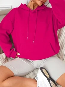 SHEIN EZwear Của phụ nữ In Hoa hồng Đỏ  Áo nỉ có mũ - Màu Hồng Tươi - Xem 5