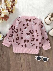 Leopard Print Ruffle Collar Cardigan For Baby Girls - Pink - View 2