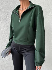 EURMUSE Half Zip Drop Shoulder Sweatshirt - Green - View 3