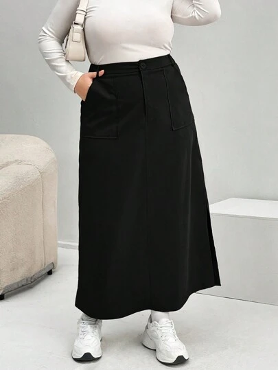 SHEIN Essnce 大碼斜口袋開衩短裙