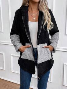 SHEIN Unity Của phụ nữ Đội mũ trùm đầu tương phản Sang trọng áo - màu đen - Xem 4