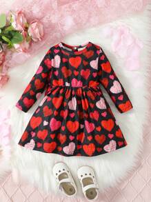 Baby Girl Heart Print Dress - Multicolor - View 1