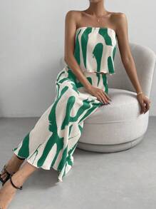 Firerie Graphic Print Tube Top & Skirt - Green - View 4