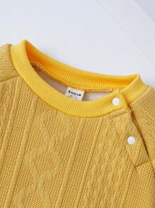 SHEIN Baby Girls' Thick Warm Fleece Round Neck Long Sleeve Sweatshirt, Comfortable To Wear At Home, For Daily Wear And Winter - Yellow - View 3