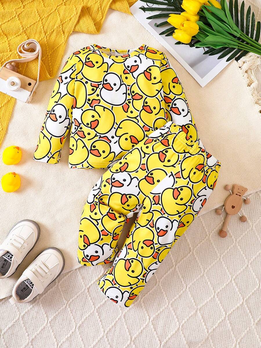 Đứa bé trai Đồ họa Hoạt hình Áo thun & quần - Màu vàng - Xem 1