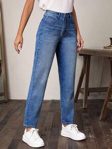 SHEIN EZwear 錐形牛仔褲 - 藍色 - 查看 5