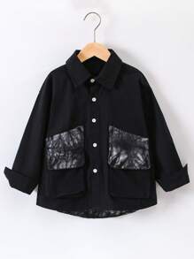 Young Boy Contrast Panel Flap Pocket Jacket - Black - View 1