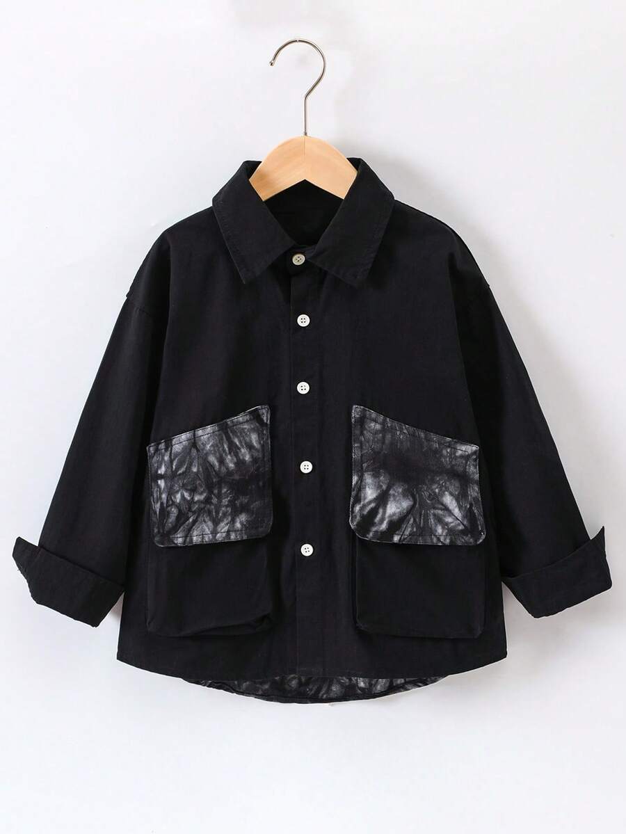 Young Boy Contrast Panel Flap Pocket Jacket - Black - View 1