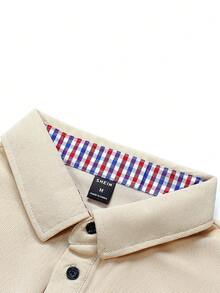 Manfinity 男士格子圖案POLO衫 - 米色 - 查看 5