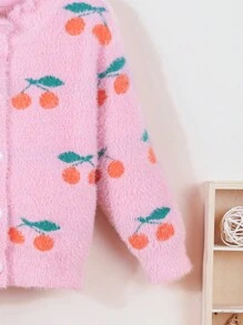 SHEIN Babado Frente do botão Frutas&Vegetais Cardigãs para meninas