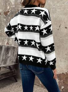 SHEIN Frenchy 星星圖案落肩袖套頭毛衣 - 彩色 - 查看 2
