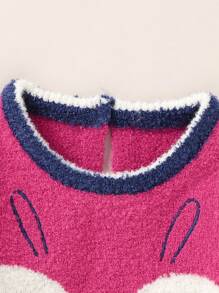 Baby Girl Cartoon Pattern Keyhole Back Sweater Dress - Hot Pink - View 4