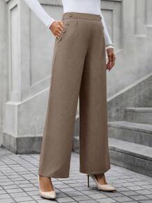 SHEIN Clasi Cao eo Quần ống rộng - Cà phê nâu - Xem 3