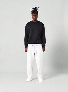 SUMWON Áo nỉ cổ tròn cổ điển ấm cúng cao cấp hàng ngày thiết yếu cho tập luyện giải trí thể thao Áo chui đầu mùa đông thu thường ngày thoải mái - màu đen - Xem 3