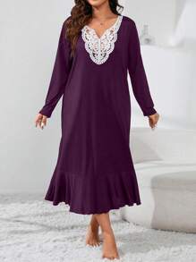 فستان نوم طويل أنيق بتصميم الزعنفة مقاس كبير - الأرجواني - مشاهدة 4